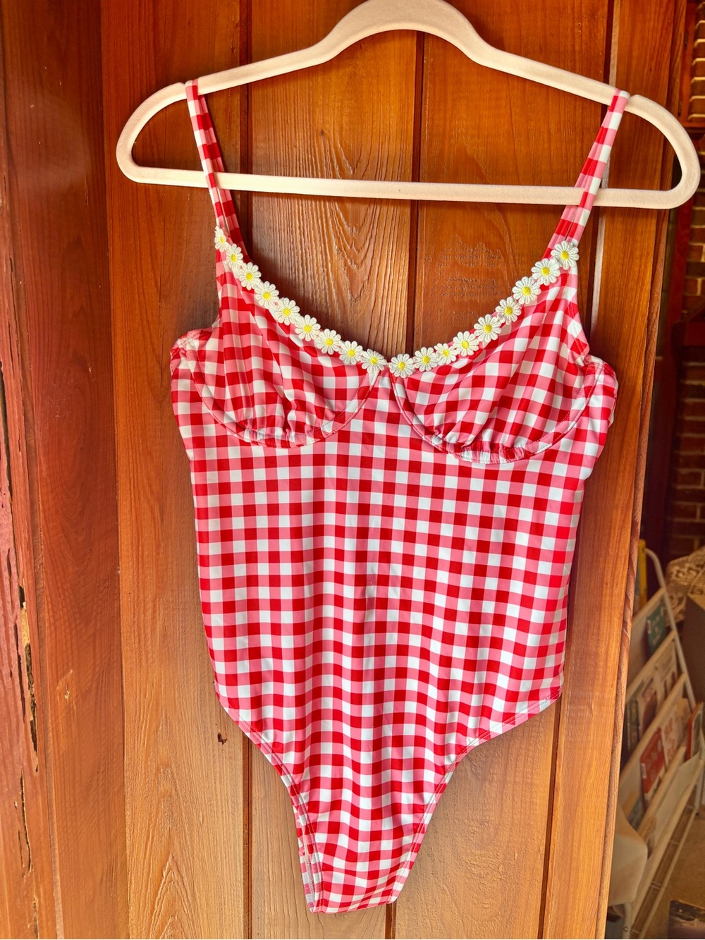 no boundaries red gingham daisy underwire one piece swimsuit cottagecore medium - Picture 3 of 6